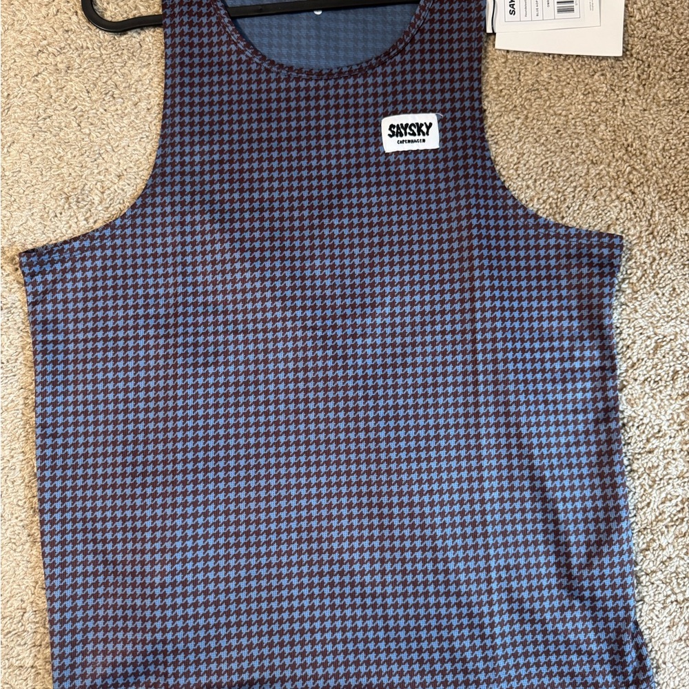 SAYSKY Blue & Burgundy Houndstooth Tank Top. NWT